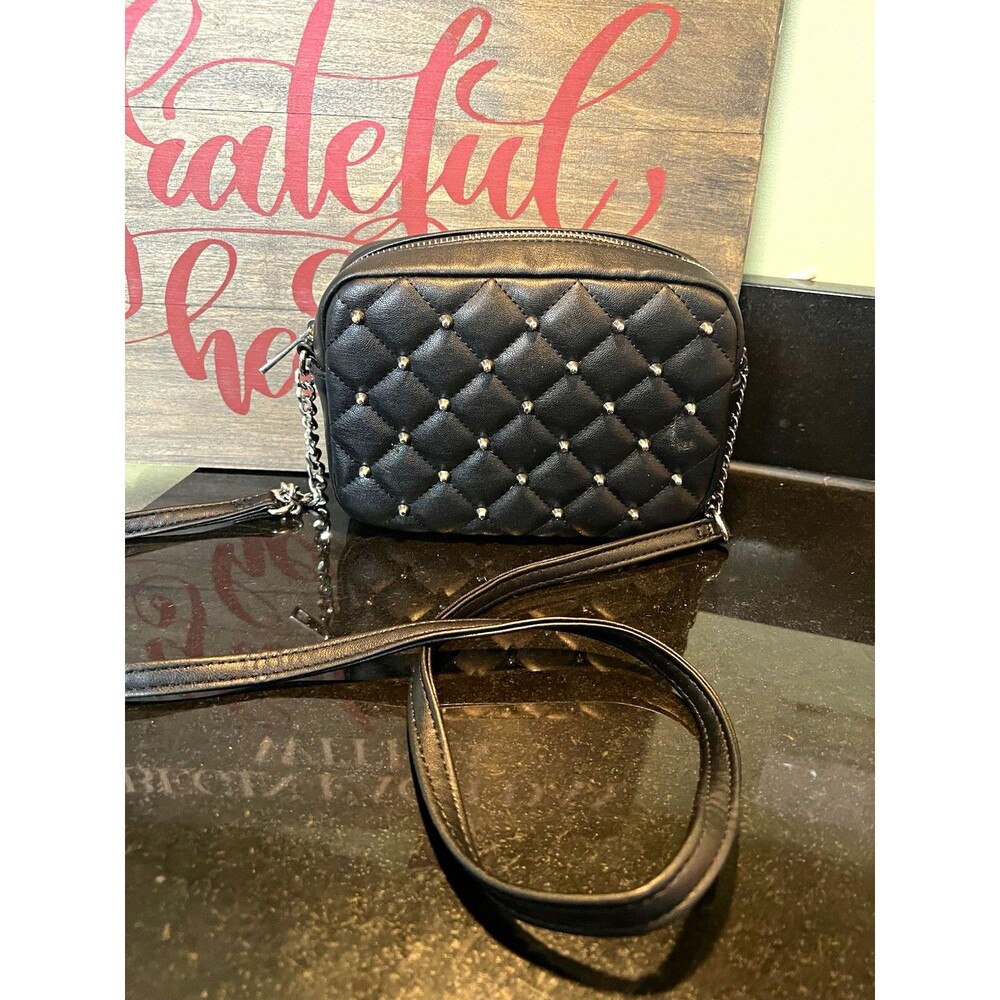 Rebecca Minkoff Black Quilted Studded Leather Chain Strap Zip Crossbody Bag